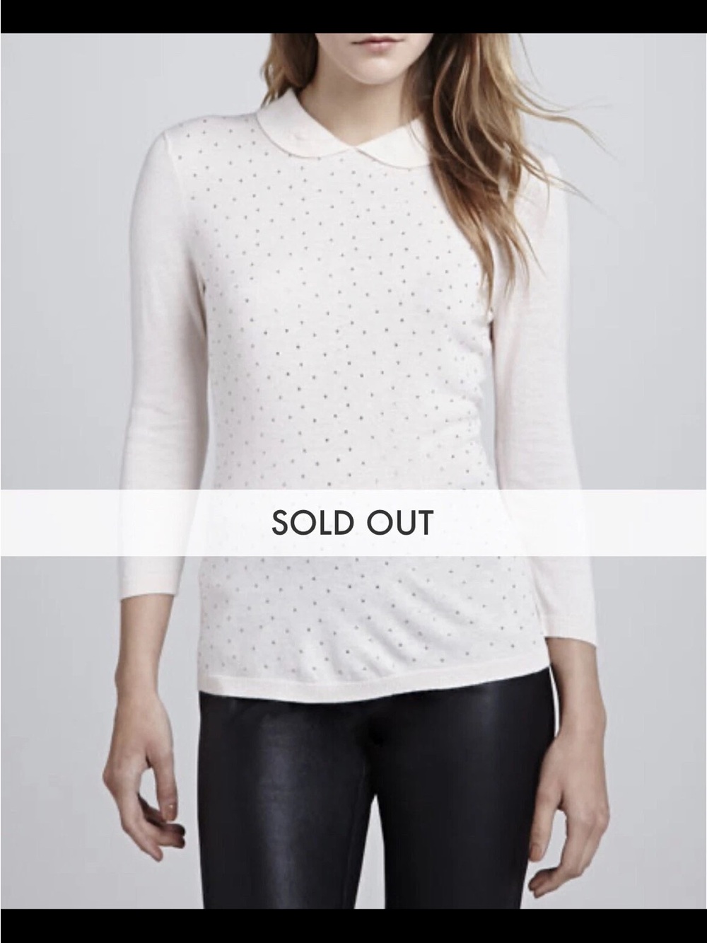 Ted Baker London Cream Rhinestone Embellished Peter Pan Collar Knit Top Size 2